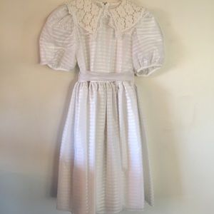 Striped Organza Girls White Communion Dress